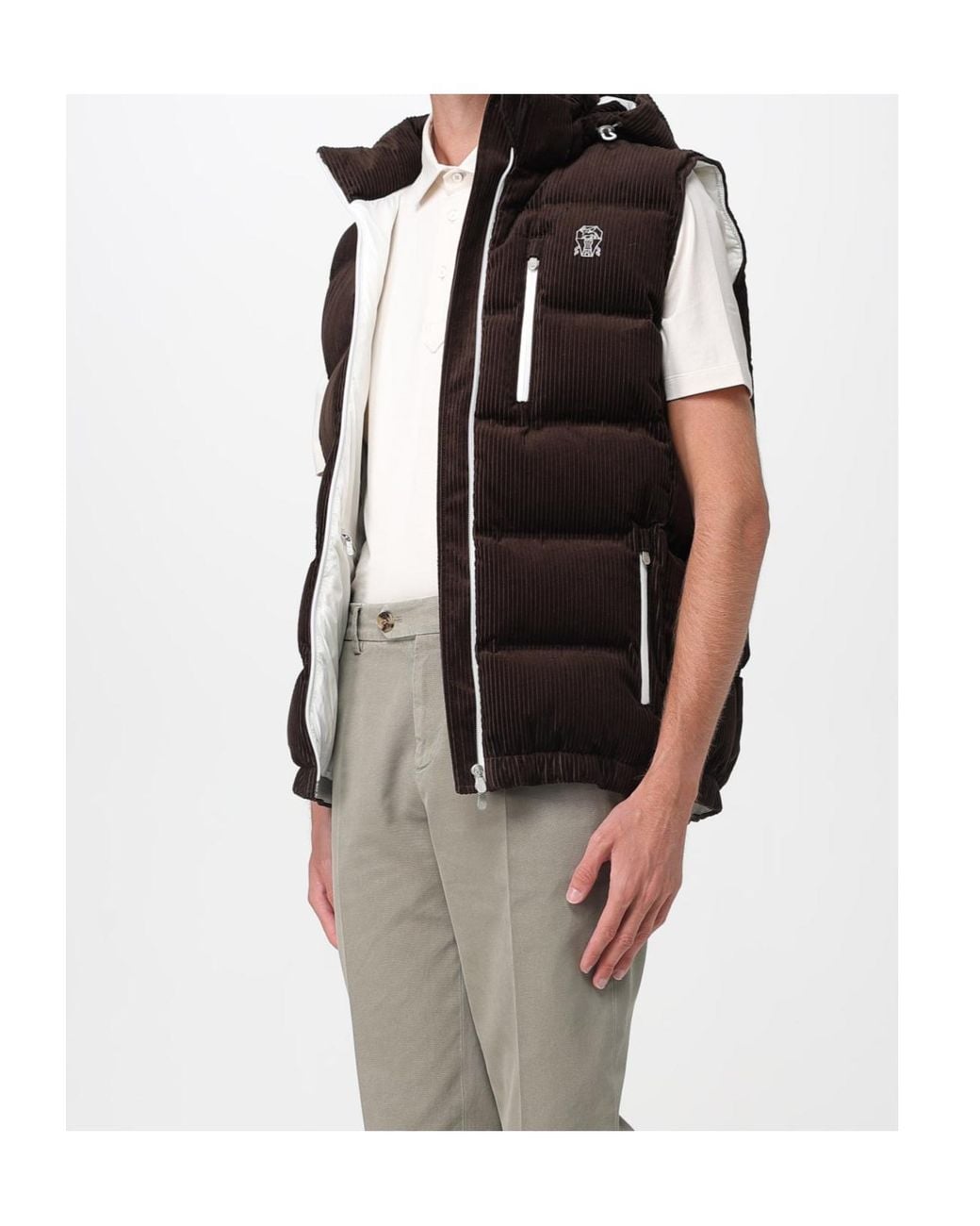Brunello Cucinelli Black Cotton Corduroy Down Ski Vest for men