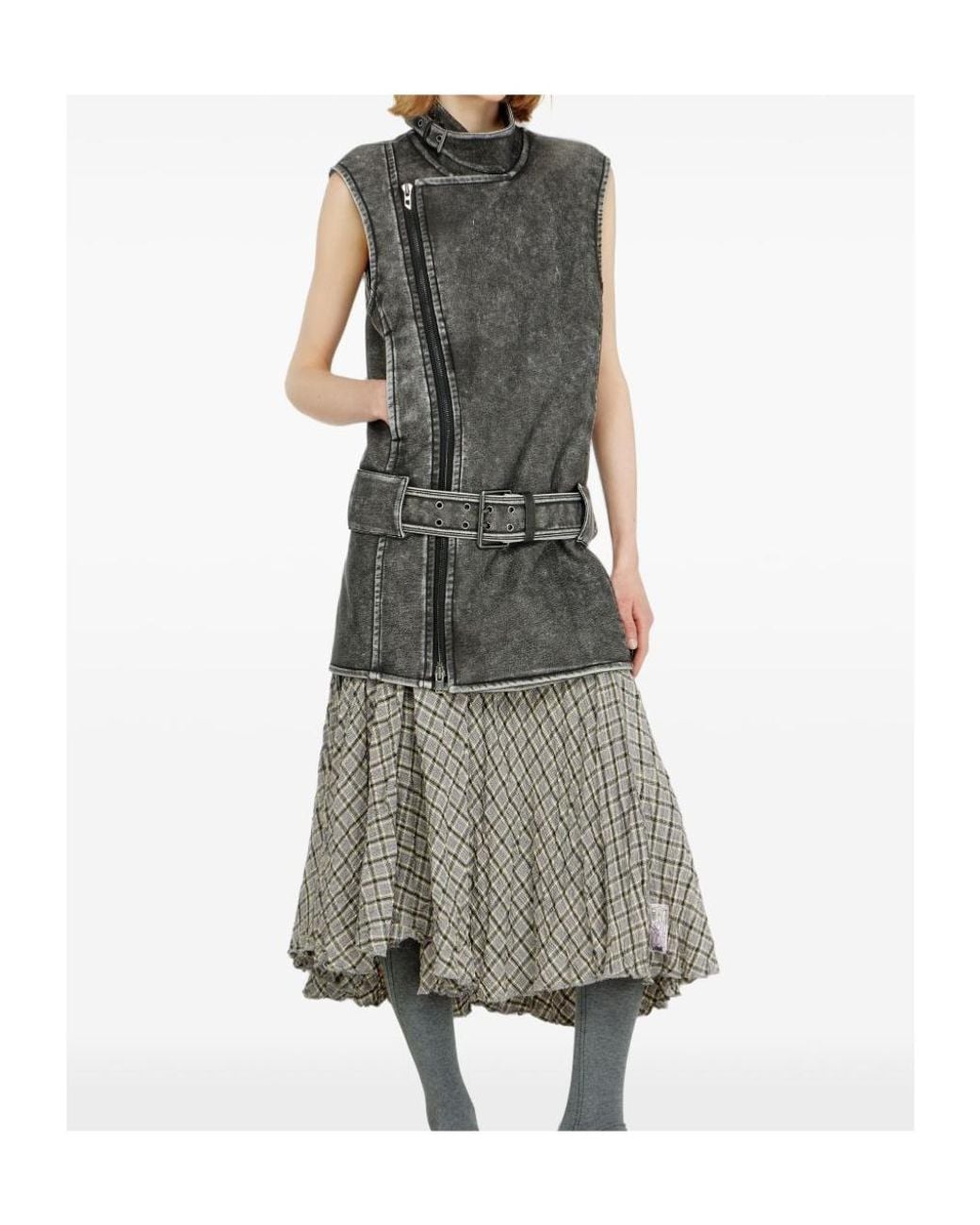 DIESEL Gray Biker-Style Mini Dress With Belt