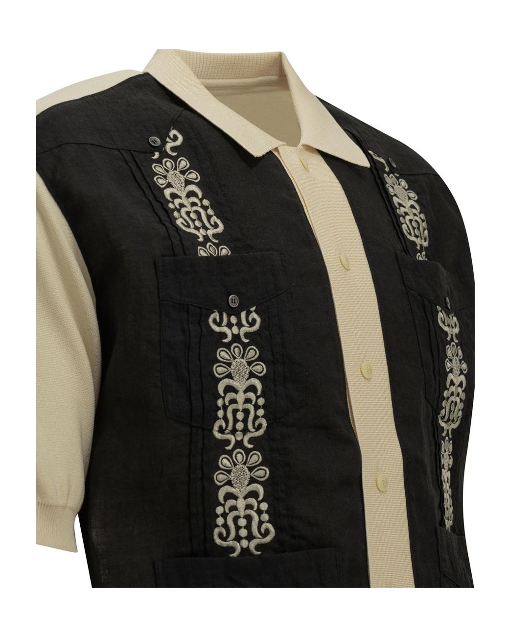 Kapital Black Embroidered Panelled Shirt for men