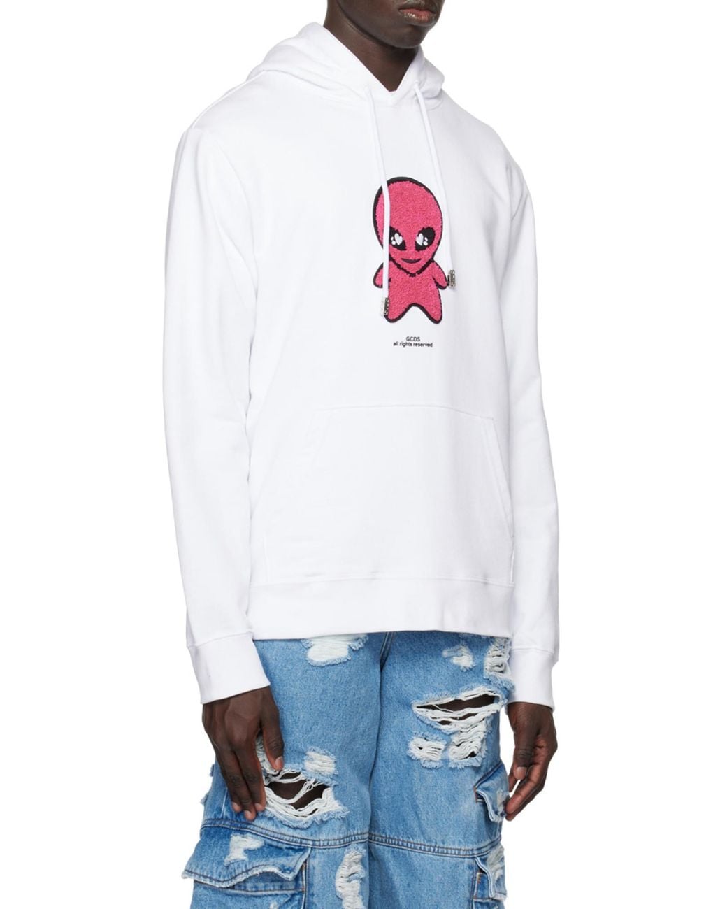 Gcds White Weirdo Drawstring Hoodie for men