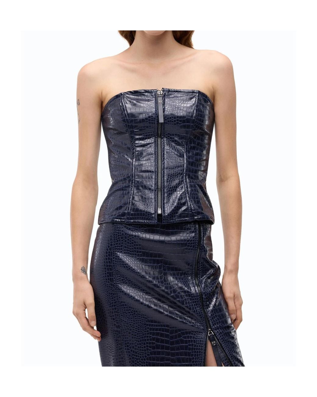 Pinko Blue Zip-Front Tube Top