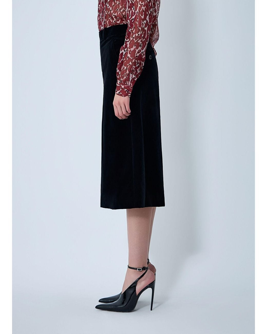 Saint Laurent Black Velours Vintage Midi Skirt