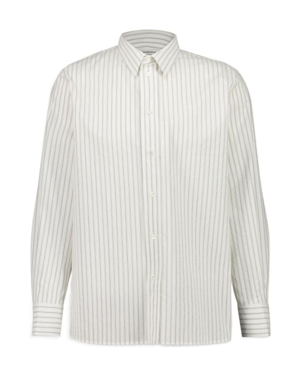 Saint Laurent White Cassandre Button-Up Striped Shirt for men