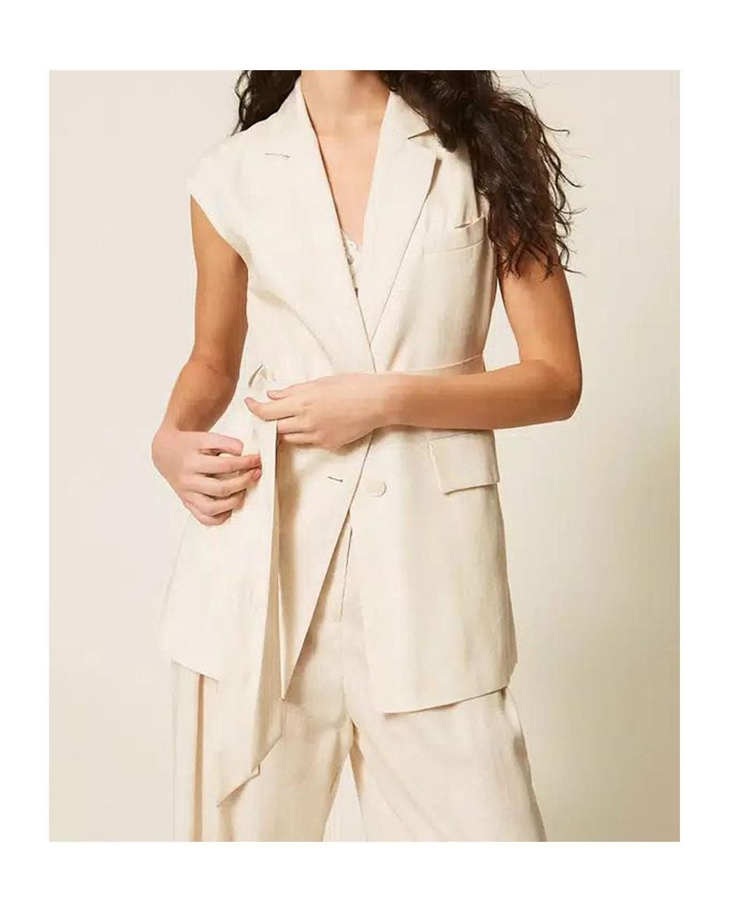 Twinset Natural Print And Belt Sleeveless Jacket