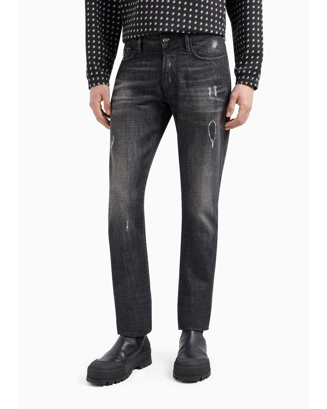 Emporio Armani Gray Distressed Jeans for men