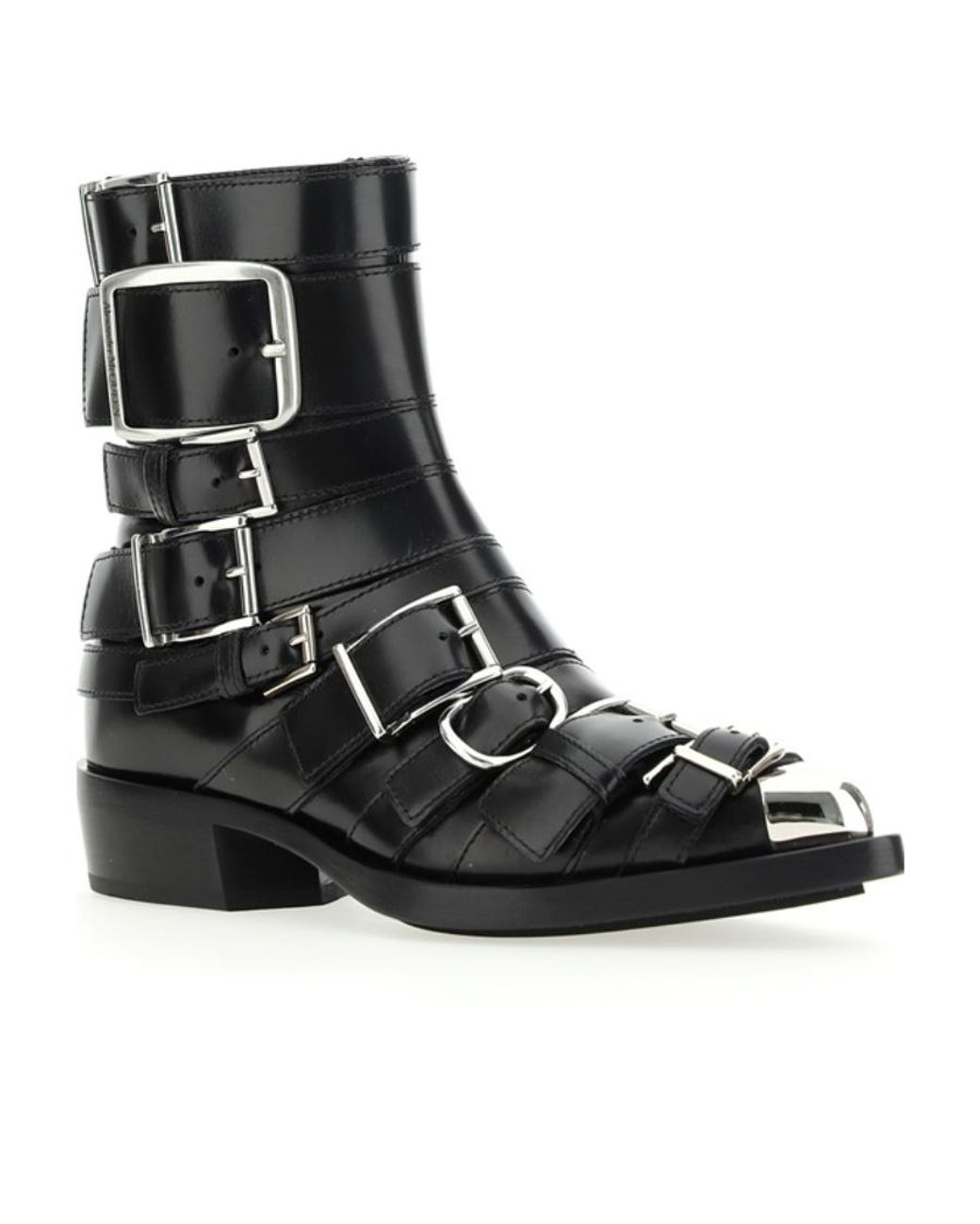 McQueen Black Buckle Detailed Ankle Boots