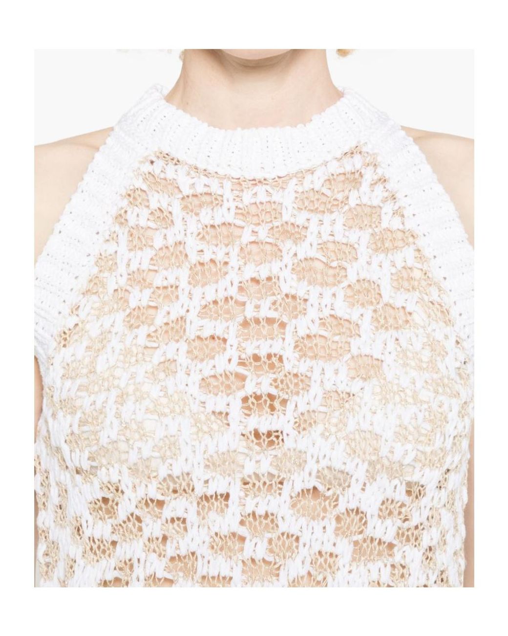 Peserico White Open-Knit Sleeveless Top