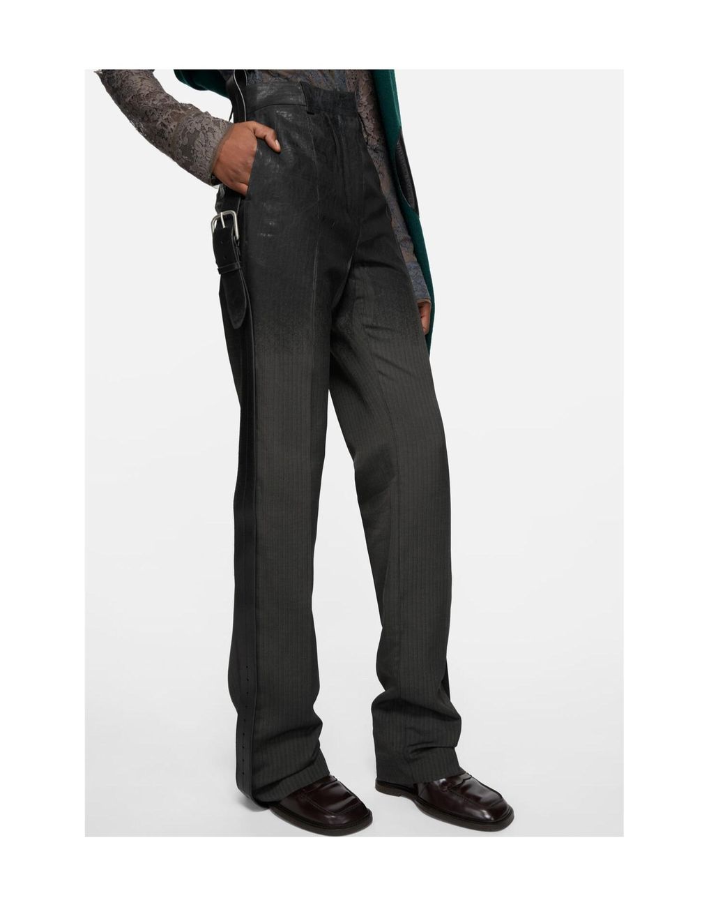 Acne Gray Buckle-Detail Trousers