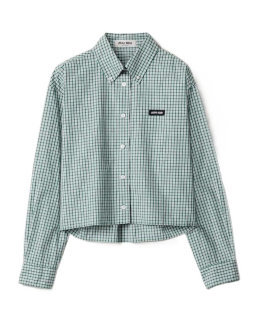 Miu Miu Blue Checked Poplin Cropped Shirt