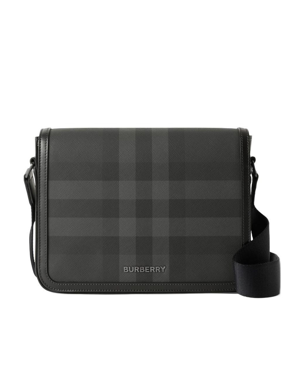 Burberry Black Small Alfred Checked Messenger Bag for men