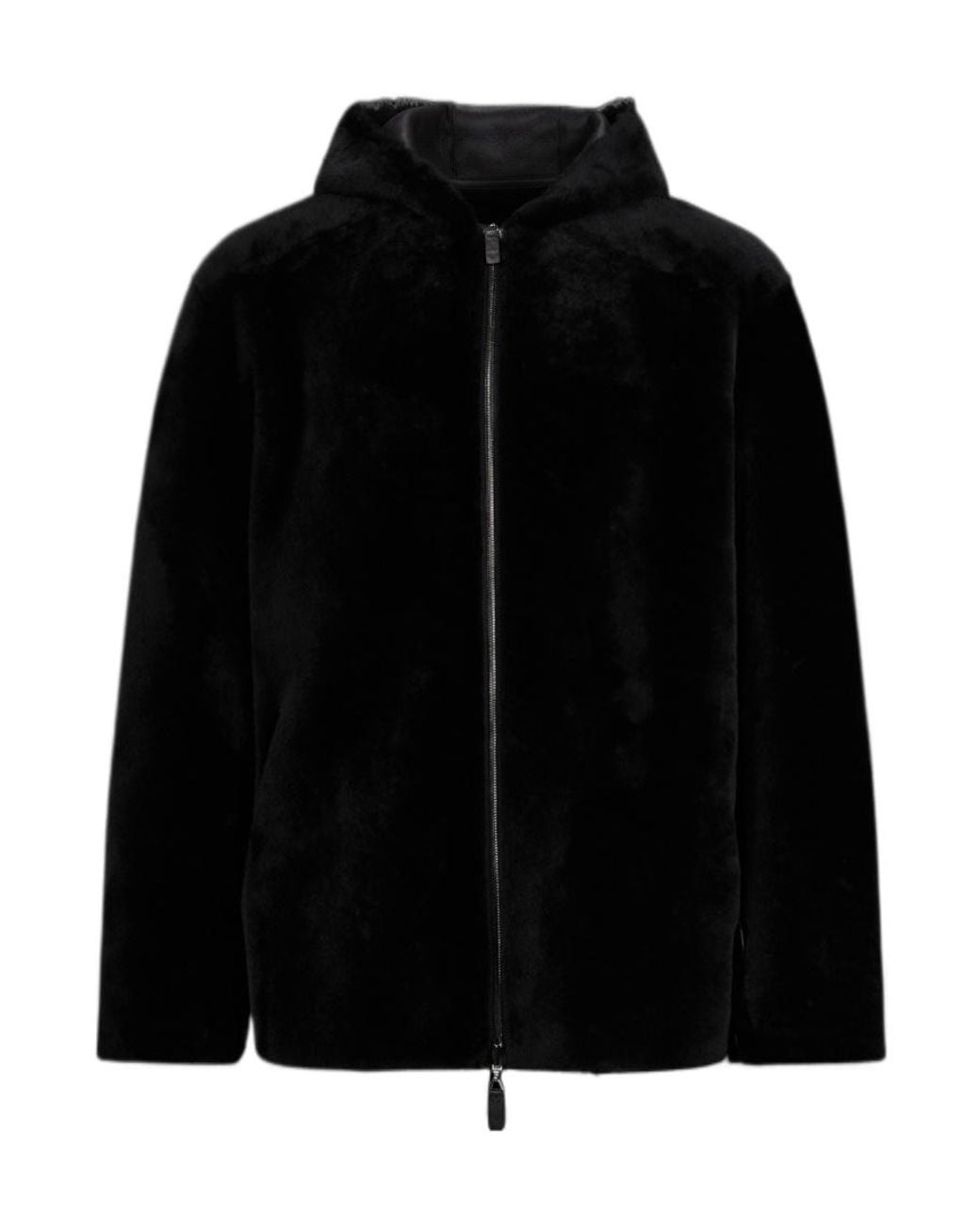Emporio Armani Black Long-Sleeved Leather Jacket for men