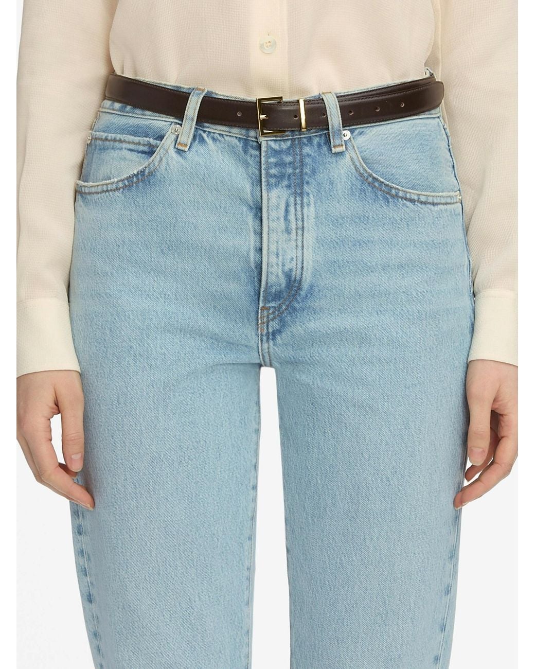 FRAME Blue High Waist Straight Jeans