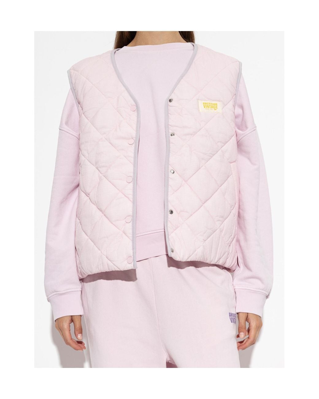 American Vintage Pink Quilted Snap-Front Vest Jacket