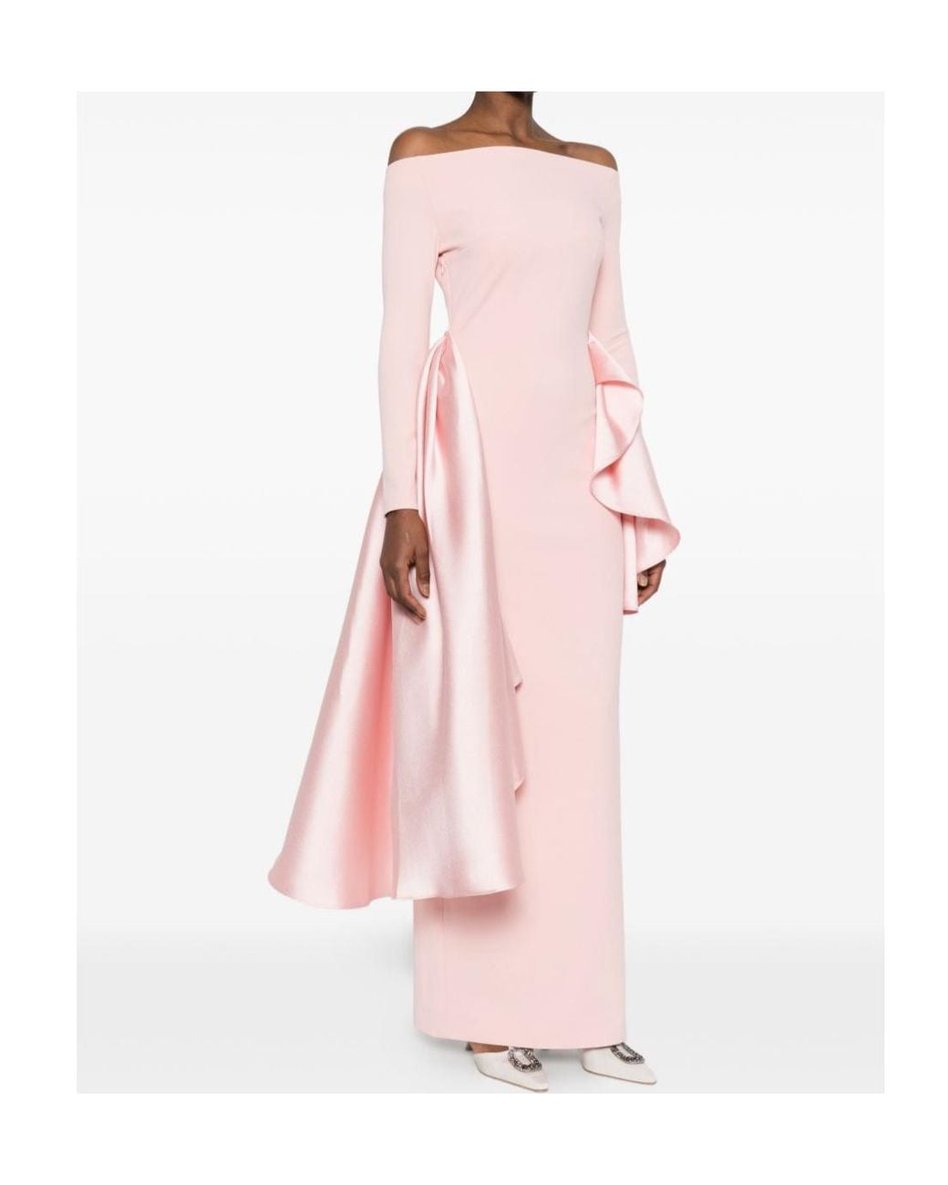 Solace London Pink Ruffled Long Sleeve Maxi Dress