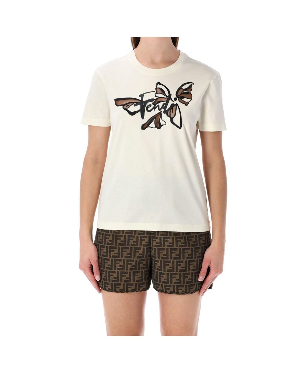 Fendi Natural Nigthfly Printed Crewneck T-Shirt