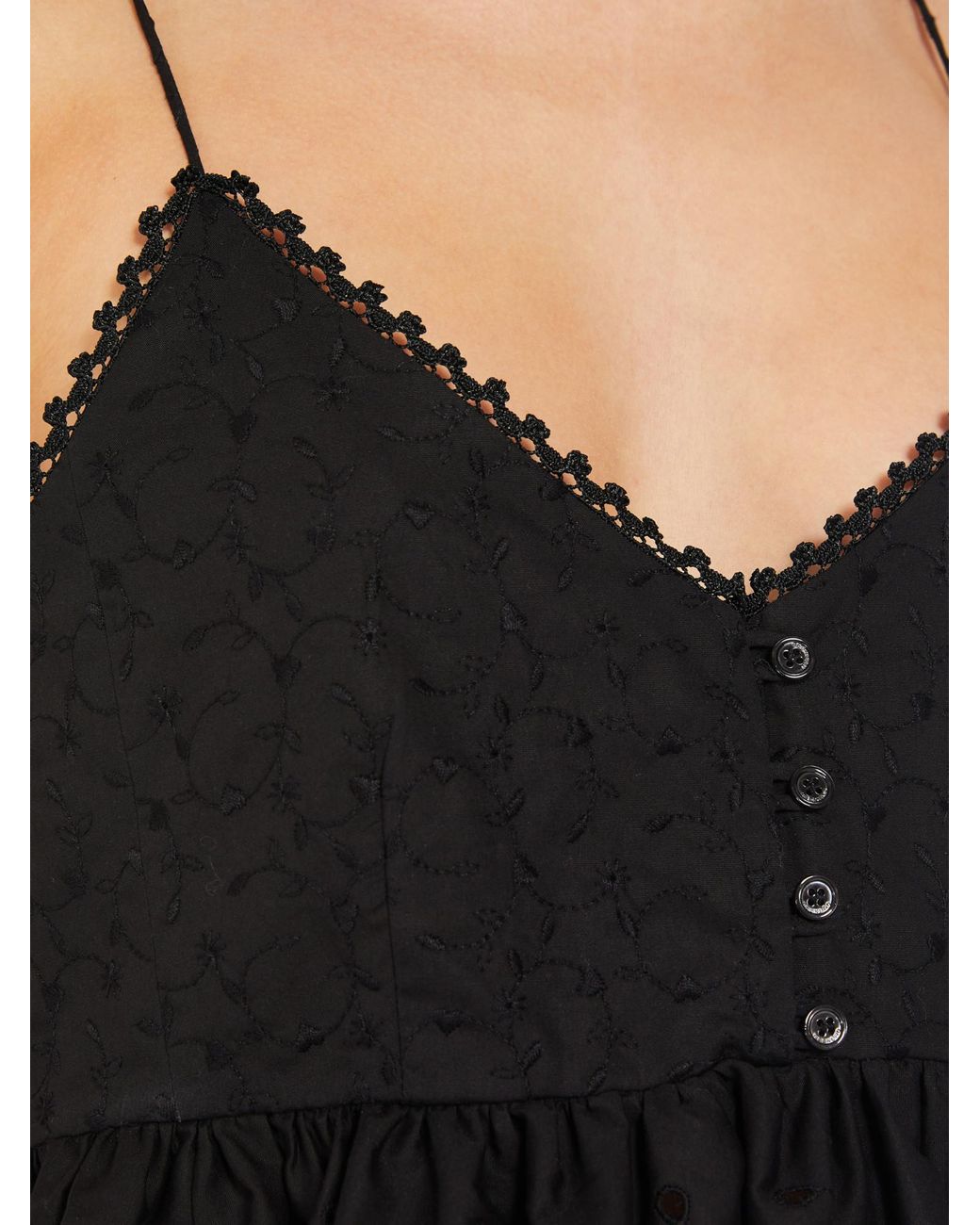 Weekend by Maxmara Black Embroidered Spaghetti Strap Top