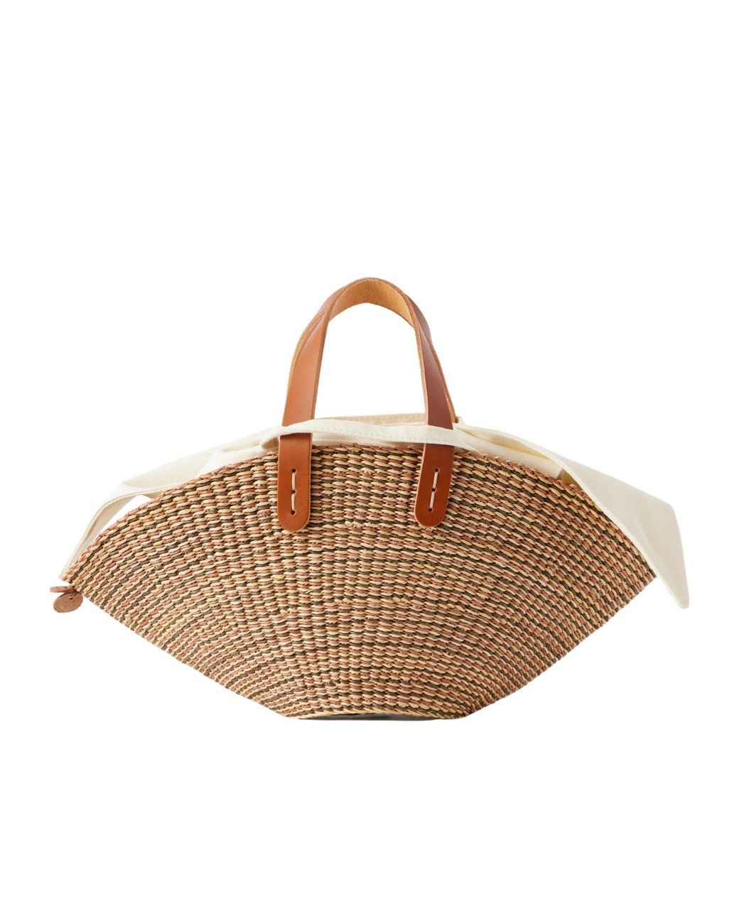 Muuñ Brown Mini Leather-Trimmed Raffia Tote