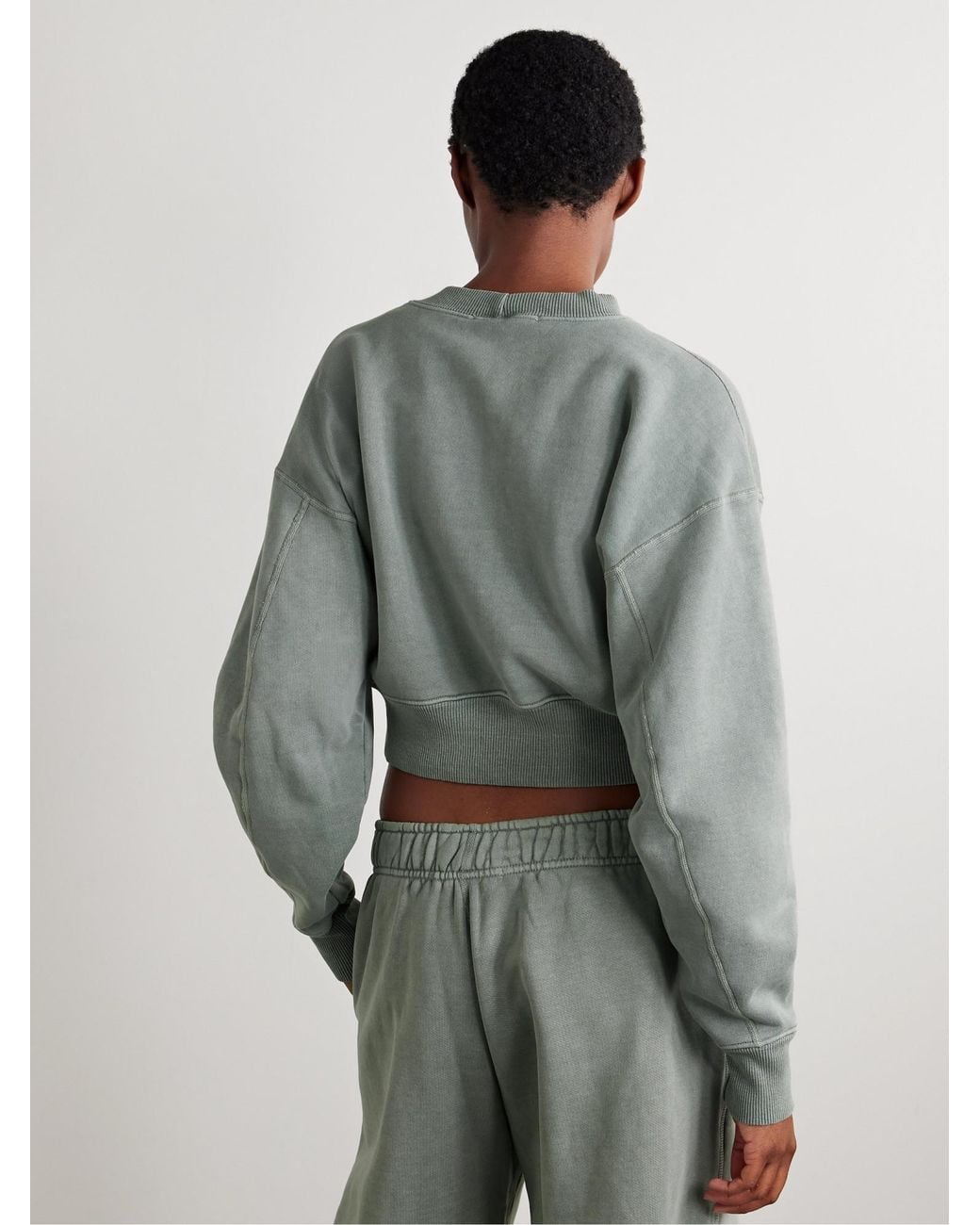 SLVRLAKE Denim Green Cropped Cotton-Jersey Sweatshirt