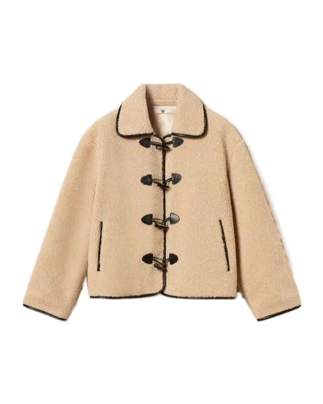 Twinset Natural Faux-Fur Caban Coat With Frog Fasteners