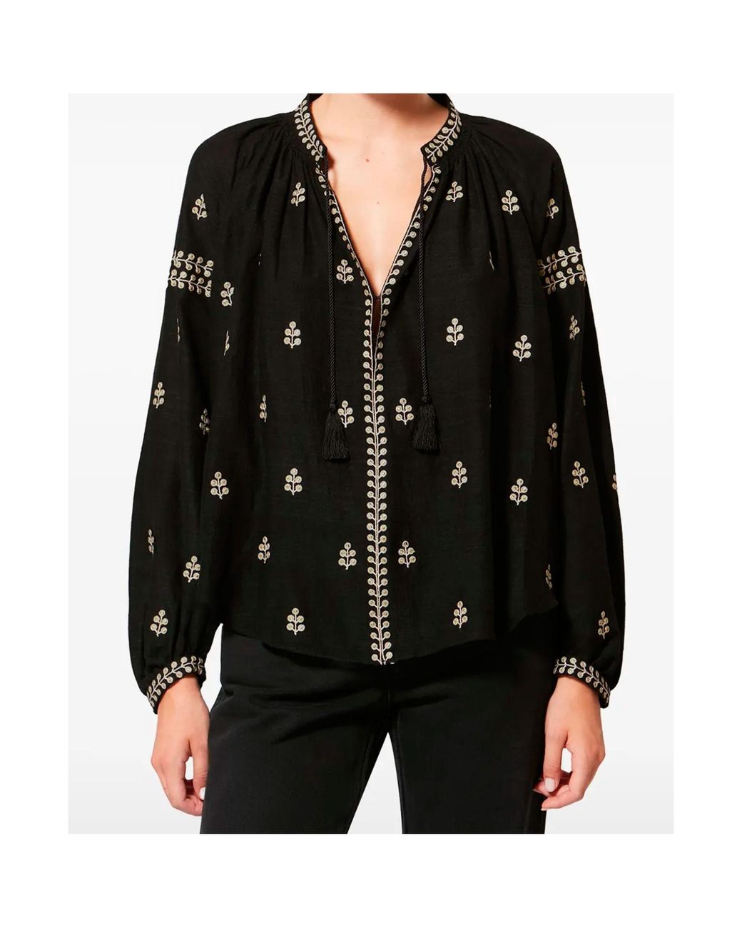 Isabel Marant Black Rodis Leaf Embroidered Tassel Top