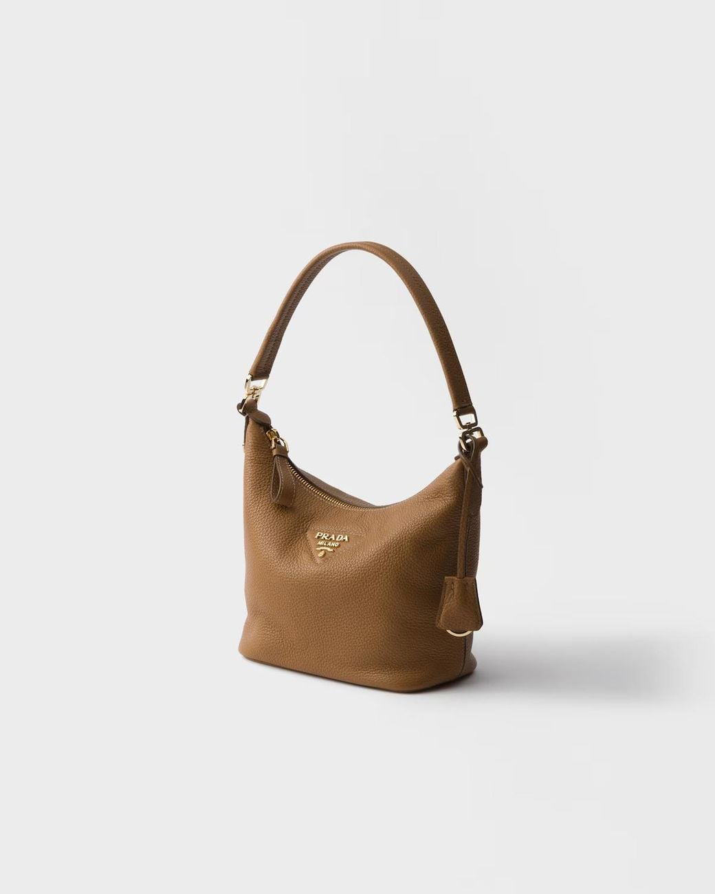 Prada Brown Logo-Lettering Zipped Shoulder Bag