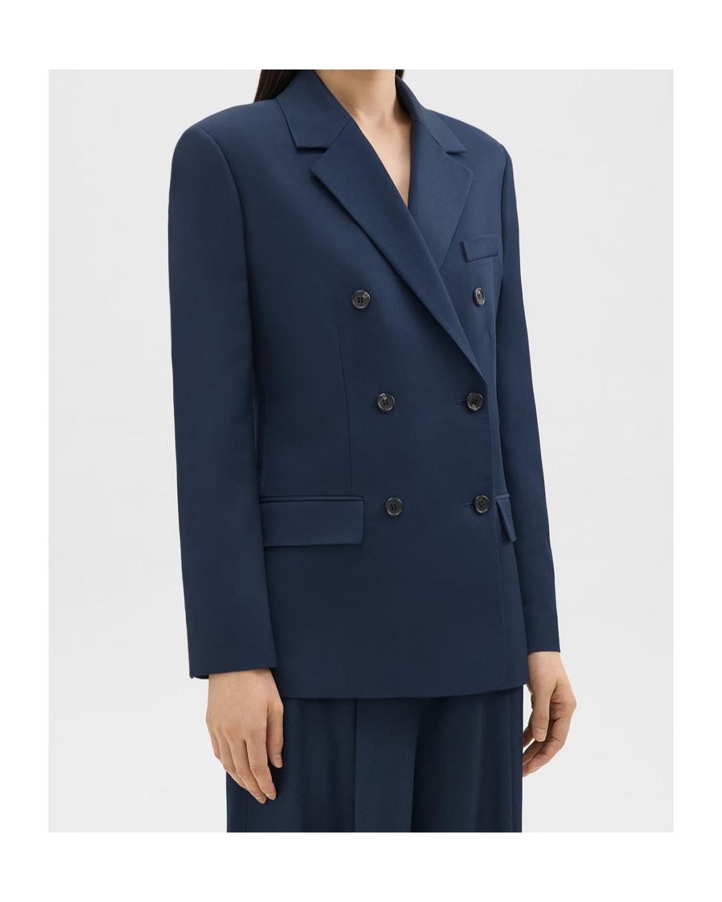 Theory Blue Double-Breasted Straight Hem Blazer