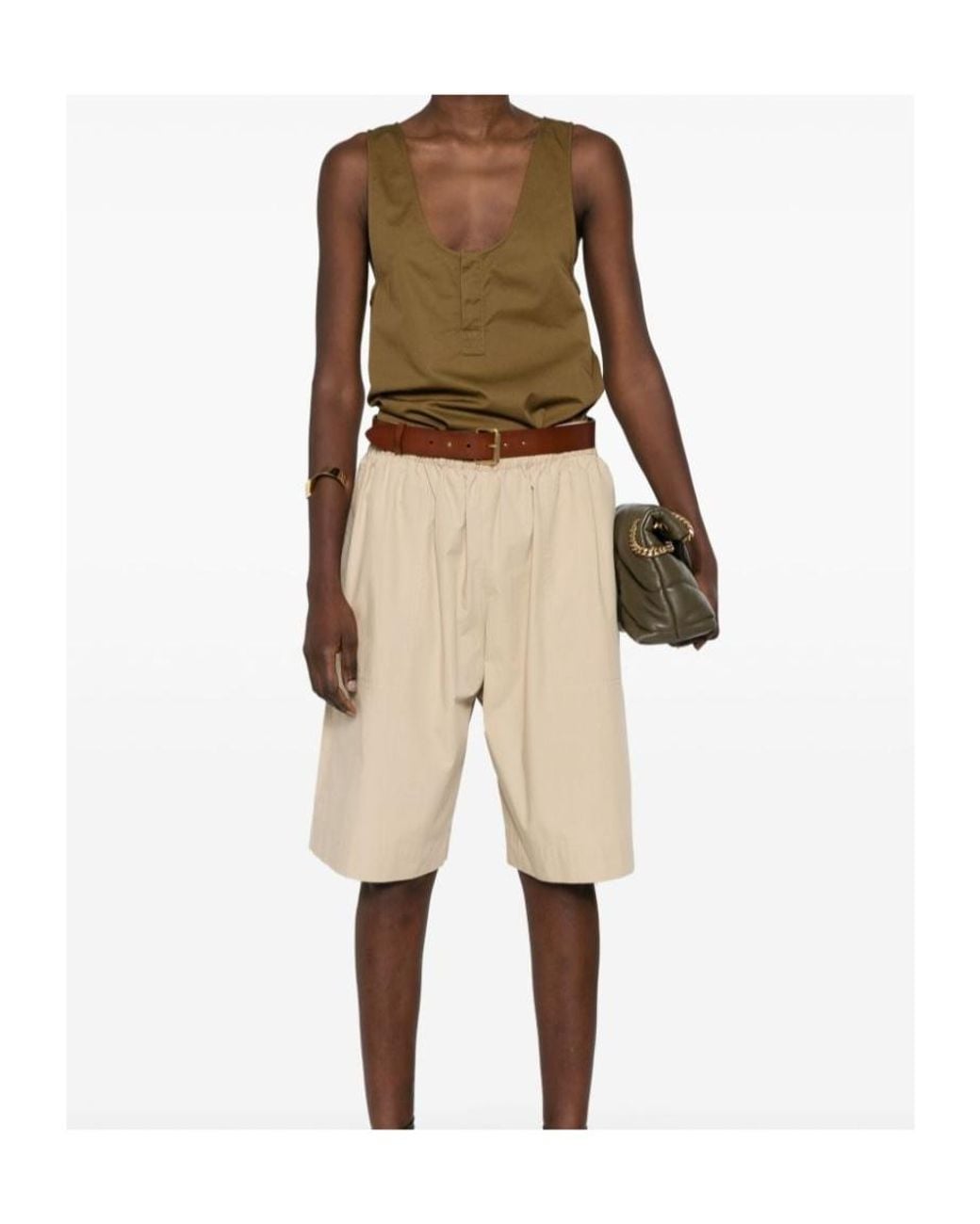 Saint Laurent Green Twill-Weave Sleeveless Top