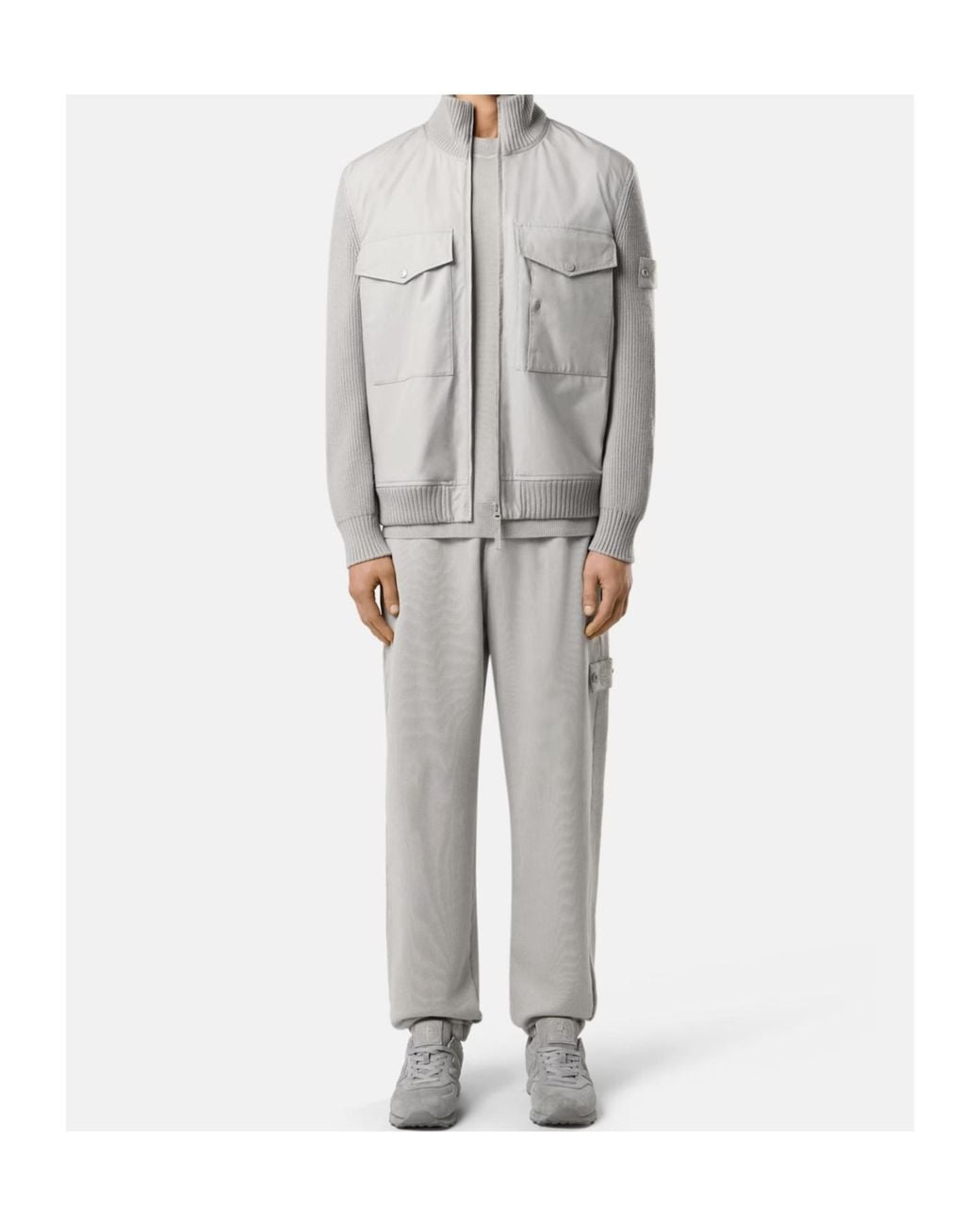 Stone Island Gray Logo-Patch Jacket for men
