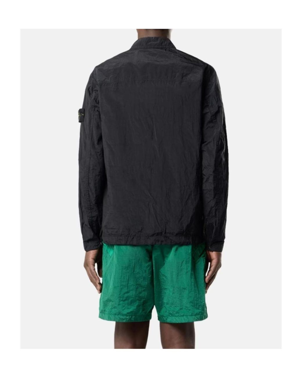 Stone Island Black Large Vertical Chest Pocket Jacket With Adjustable Cuffs for men