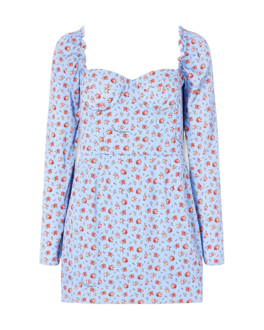 Dolce & Gabbana Blue Floral-Print Stretch-Silk Mini Dress