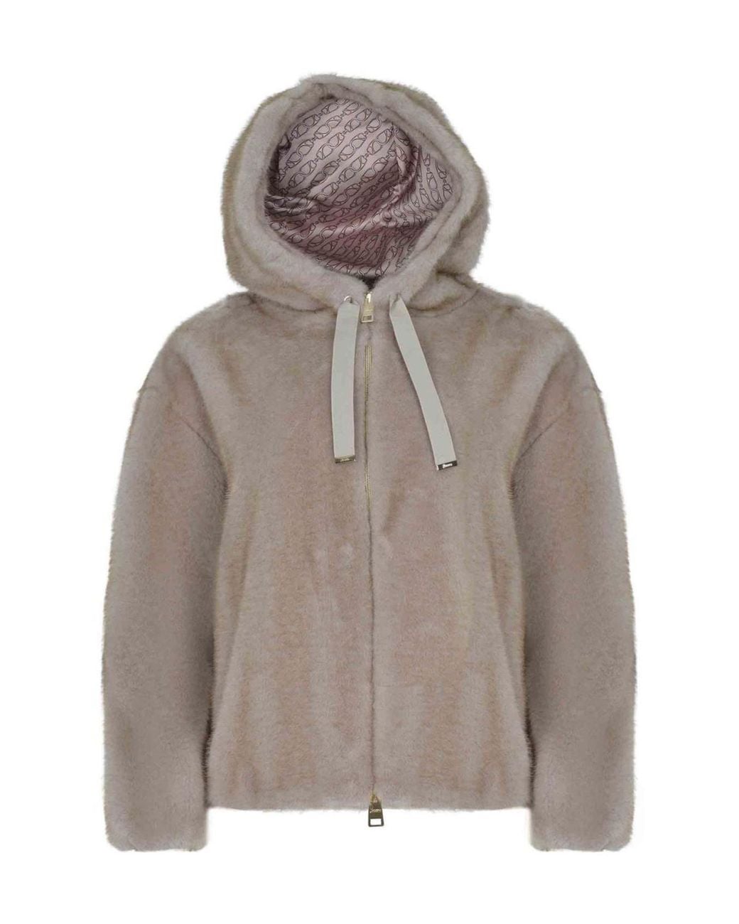 Herno Brown Faux Fur Zip Hooded Jacket