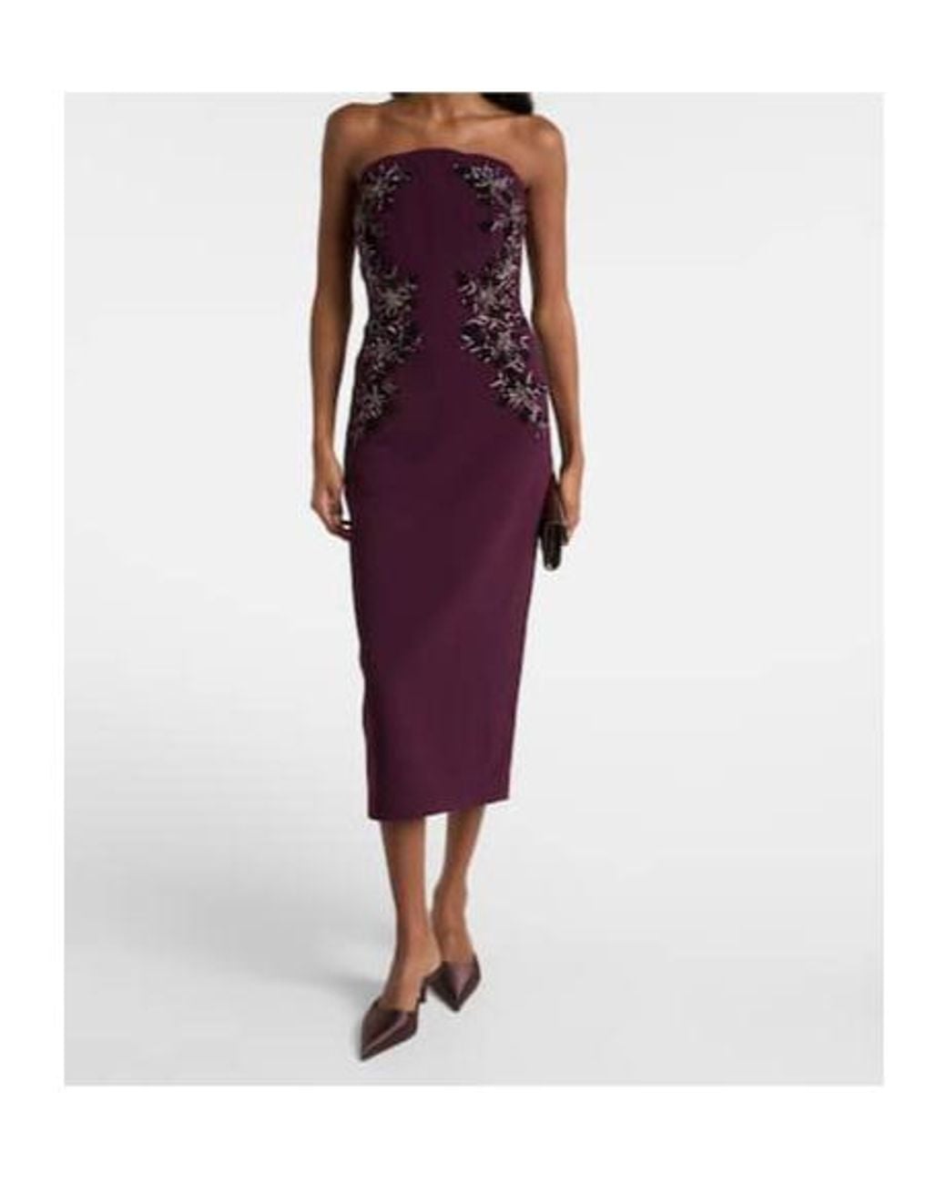 Rebecca Vallance Purple Beatrice Beaded Crepe Midi Dress