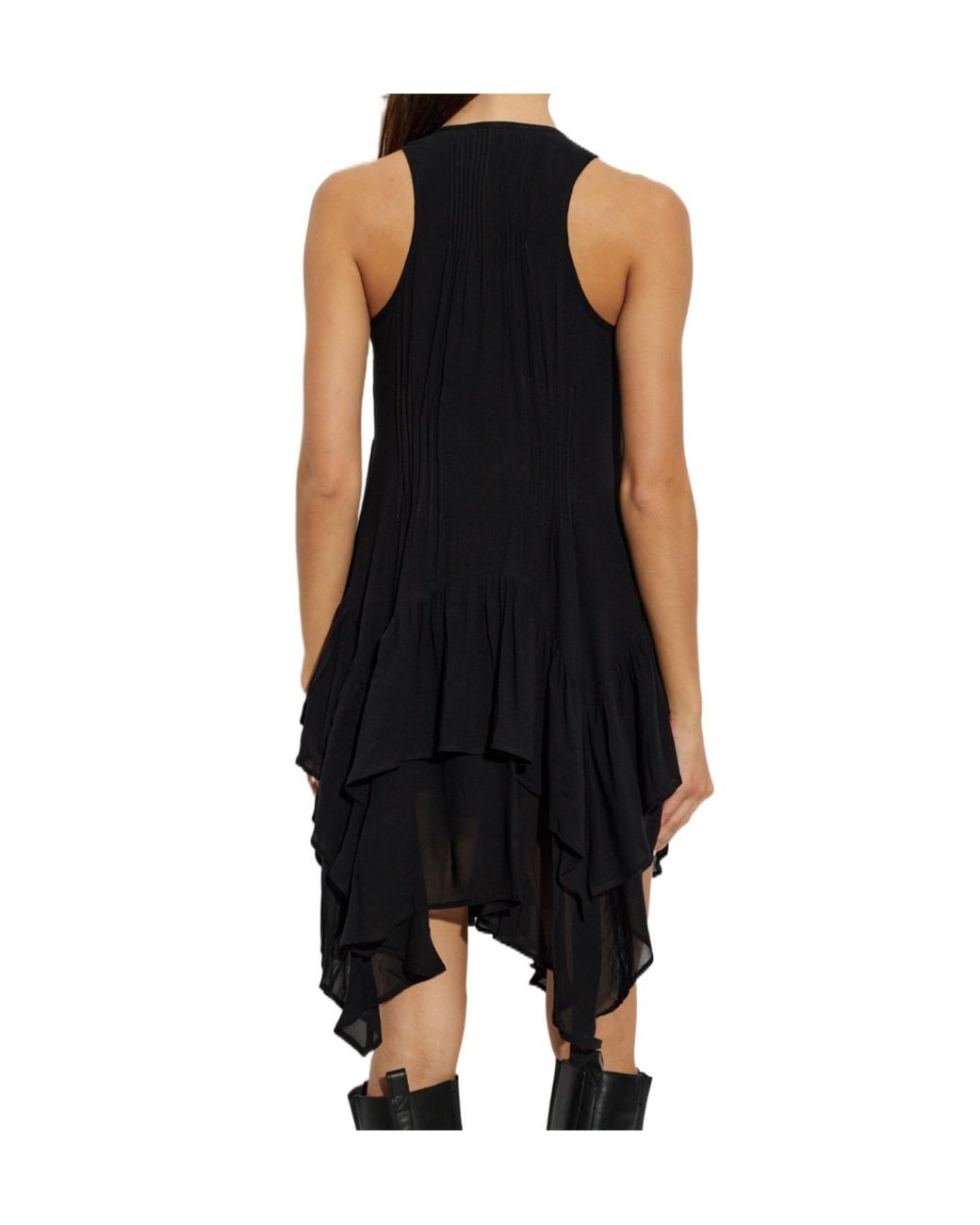 AllSaints Black Gretel Asymmetric Layered Midi Dress