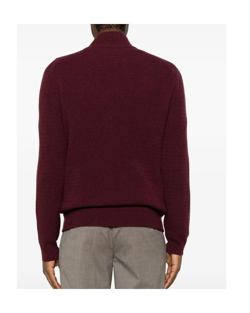 Canali Purple Zip-Up Ribbed-Knit Sweater for men