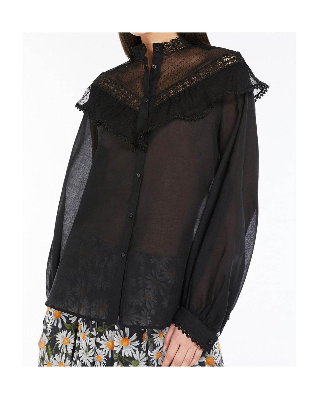 Weekend by Maxmara Black Astice 1234 Button-Up Lace Top
