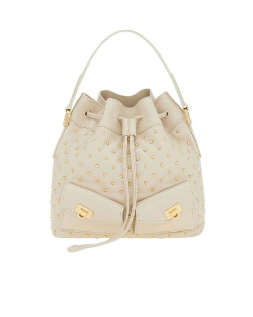 Ferragamo Natural Ferragamo Studded Drawstring Bucket Bag
