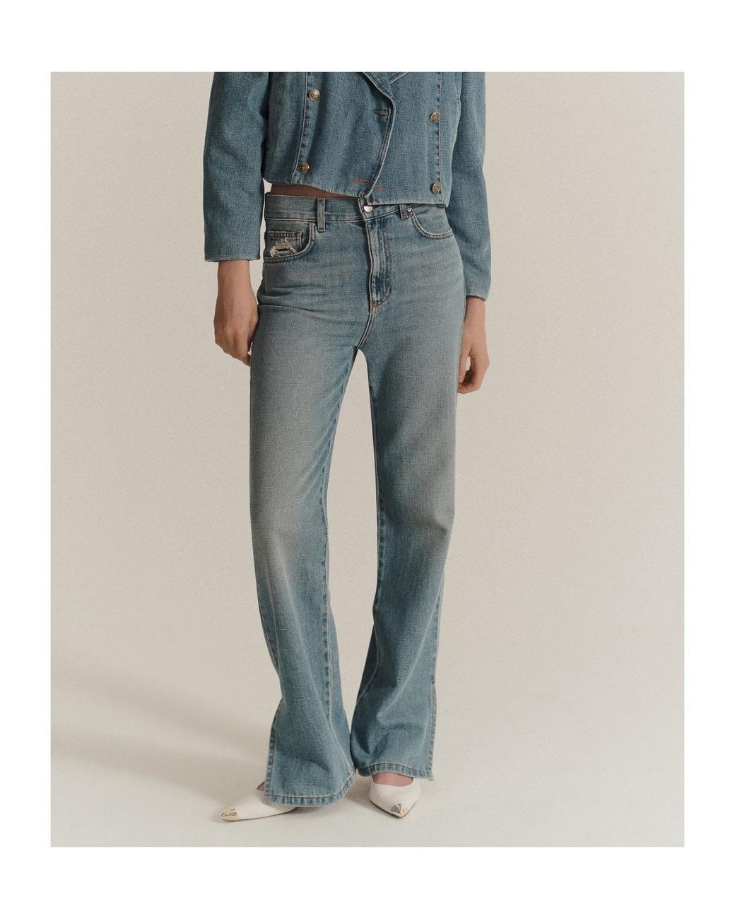 Marella Blue Wide-Leg Cross Denim Jeans