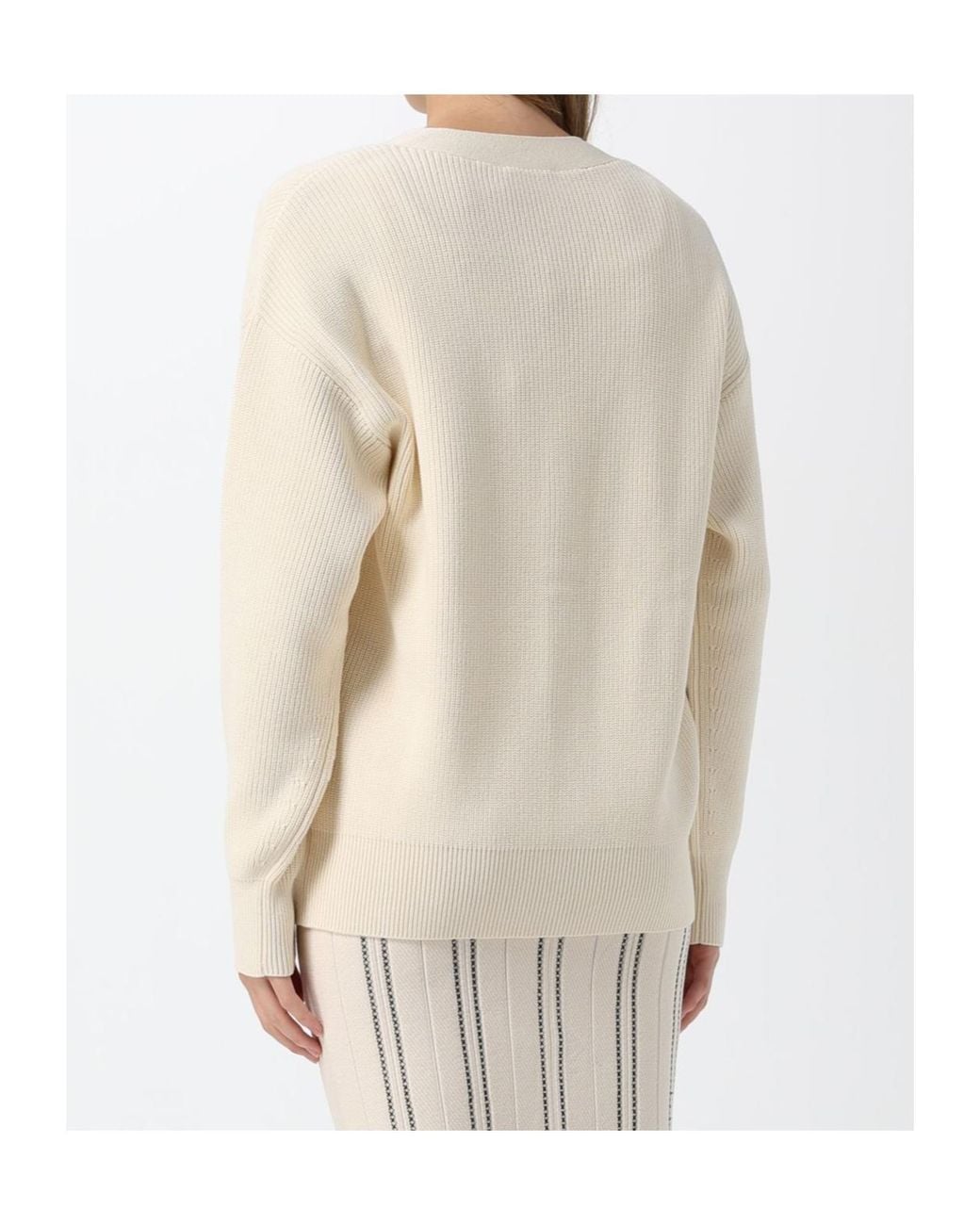 Elisabetta Franchi Natural Ribbed V-Neck Knit Top