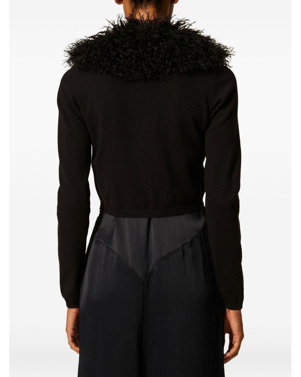 Twinset Black Faux Fur Trim Cropped Cardigan