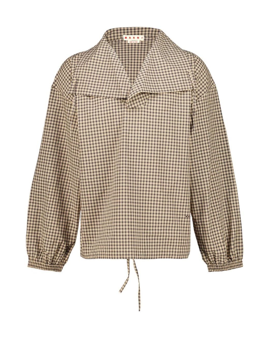 Marni Natural Checked Poplin Shirt With Funnel Neck for men