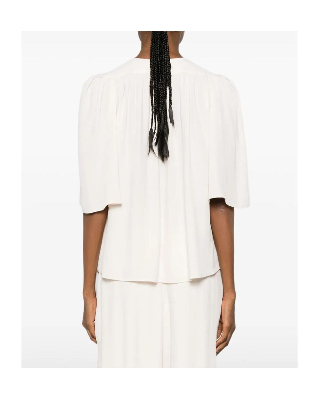 Forte_forte White Hammered-Texture Ring-Drape Top