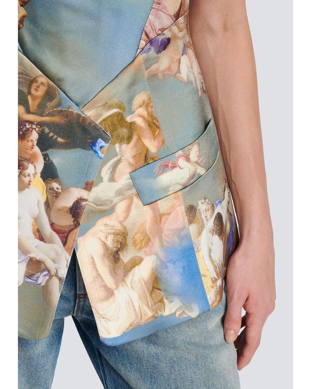 Balmain Blue Sky Printed Satin Corset Top