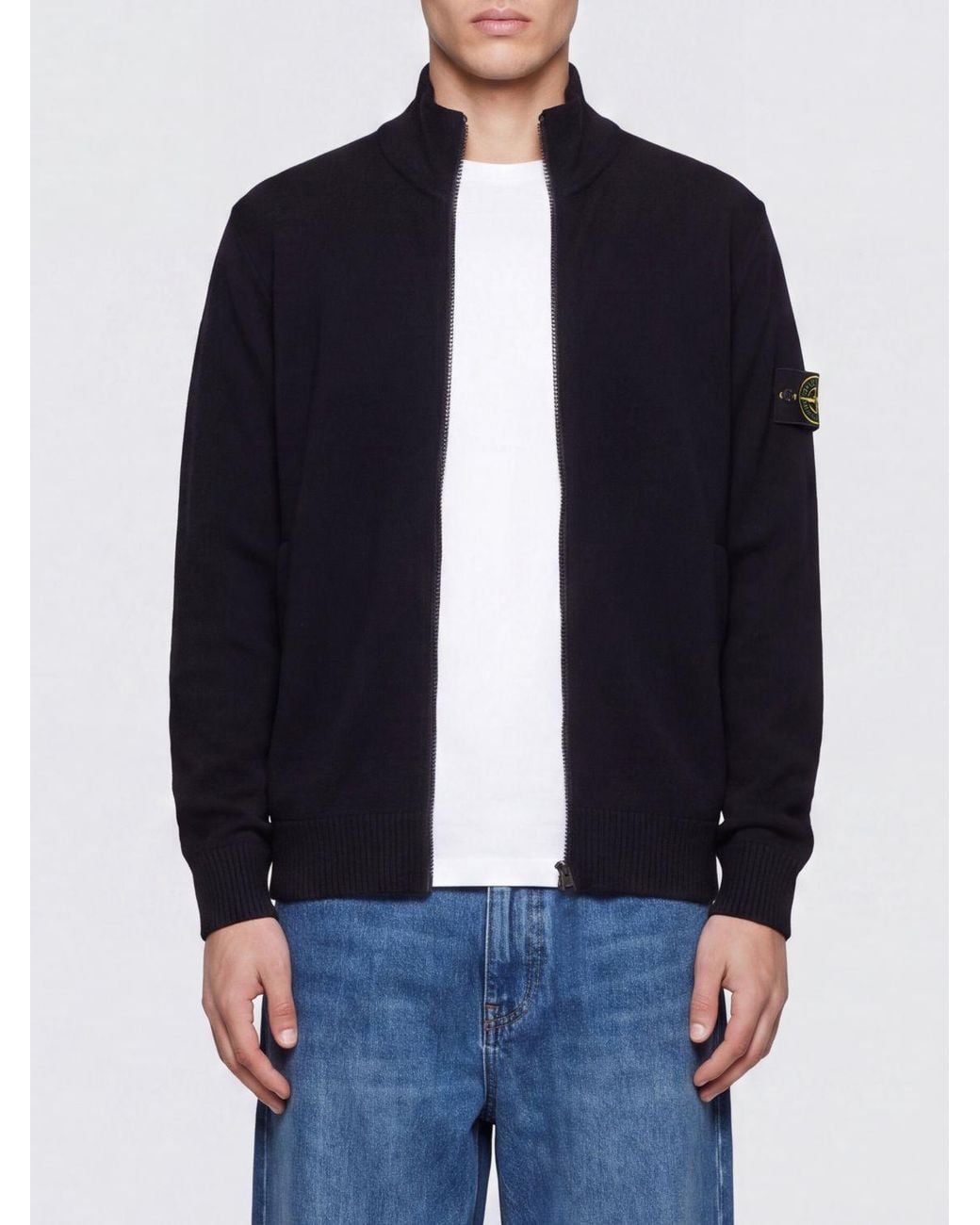 Stone Island Black Logo Patch Zipped Sweatshirt for men
