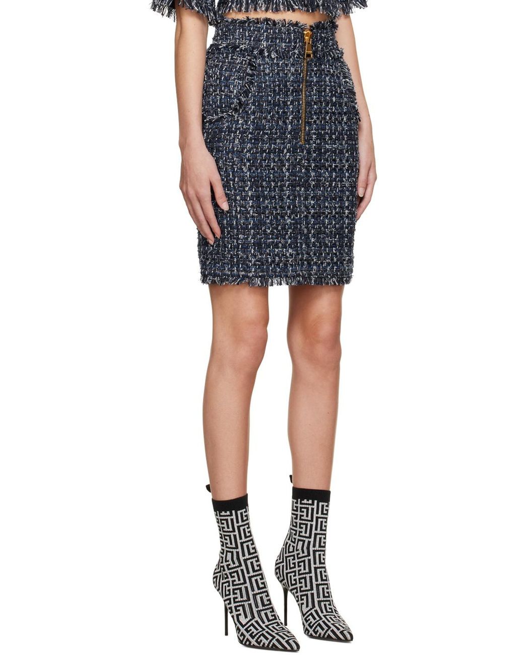 Balmain Blue Denim Tweed Mini Skirt