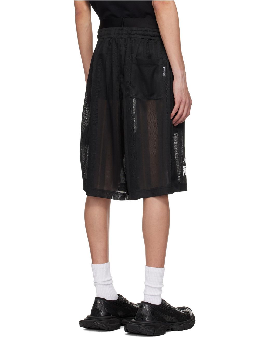 Palm Angels Black Mesh Palm Shorts for men