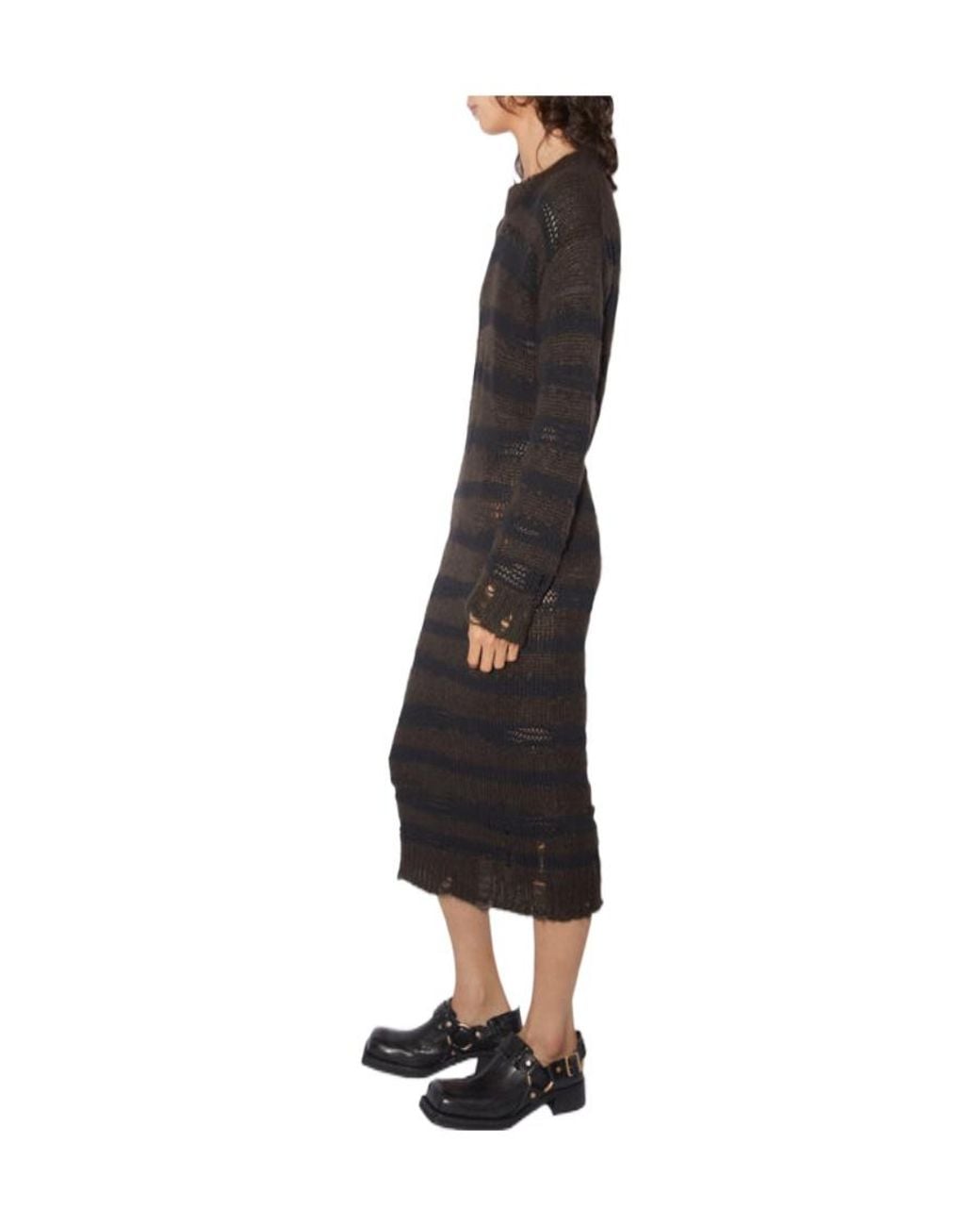 Acne Black Crewneck Open-Knit Midi Dress