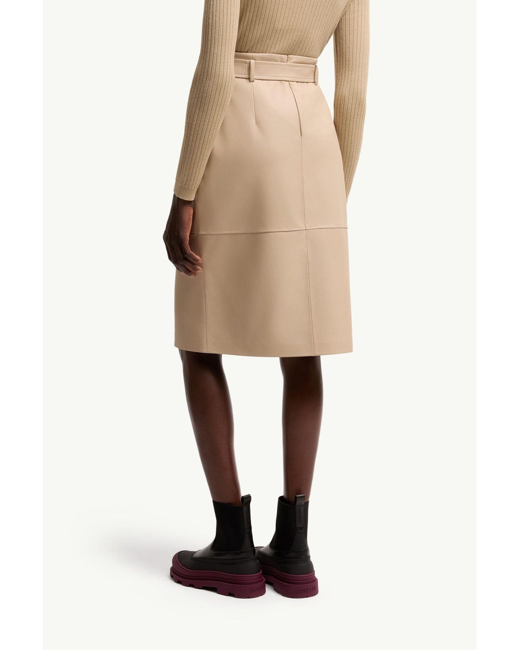 Moncler Natural Knee-Length Leather Skirt
