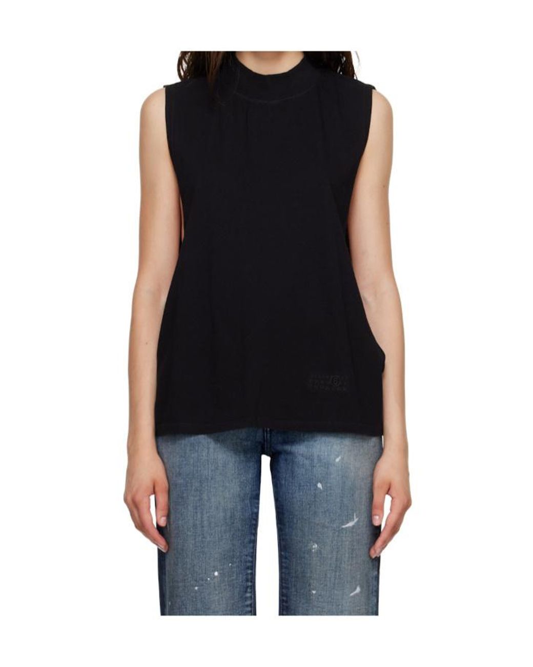 MM6 by Maison Margiela Black Cotton Jersey Sleeveless Top