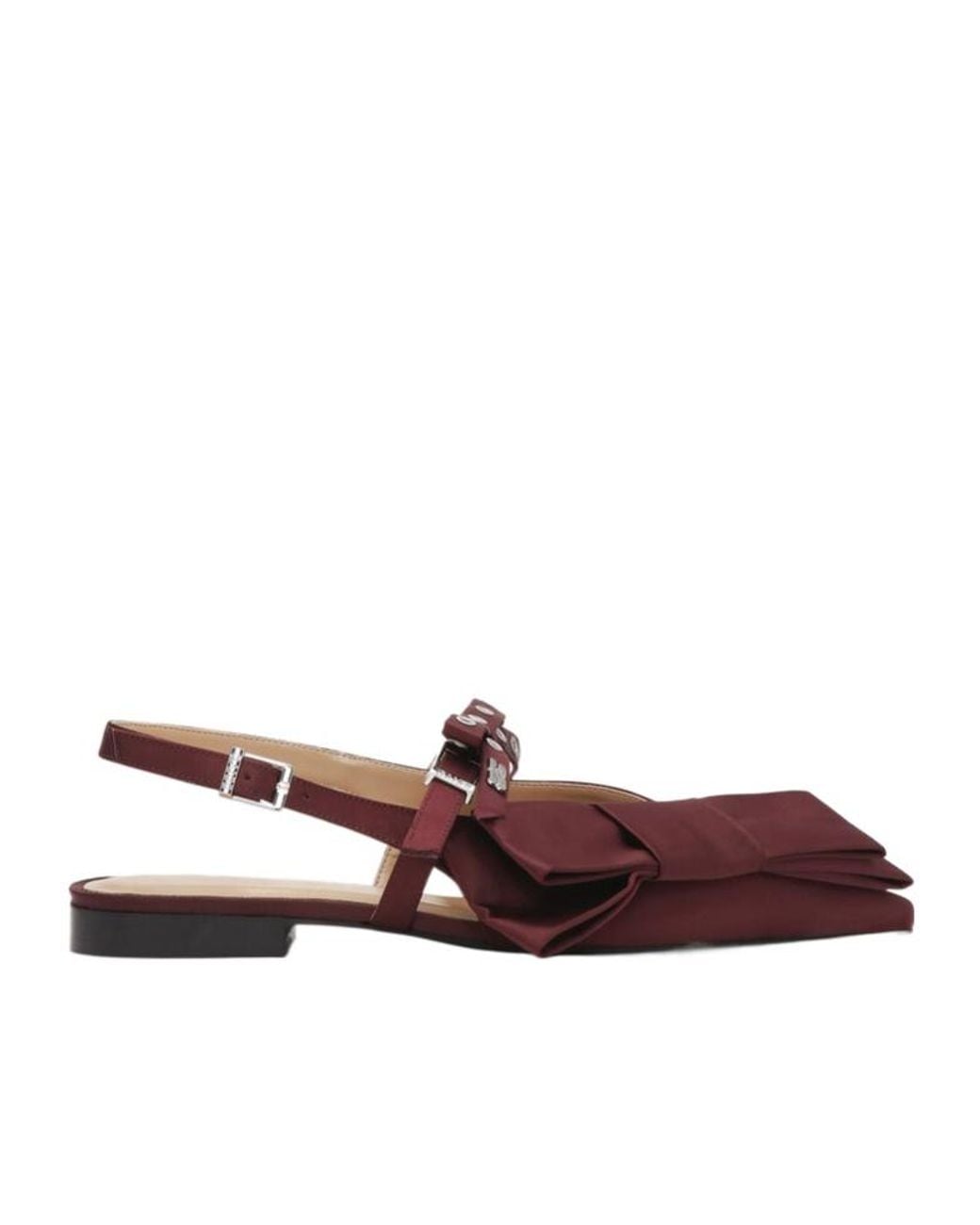 Ganni Brown Big Bow Slingback Flat Shoes