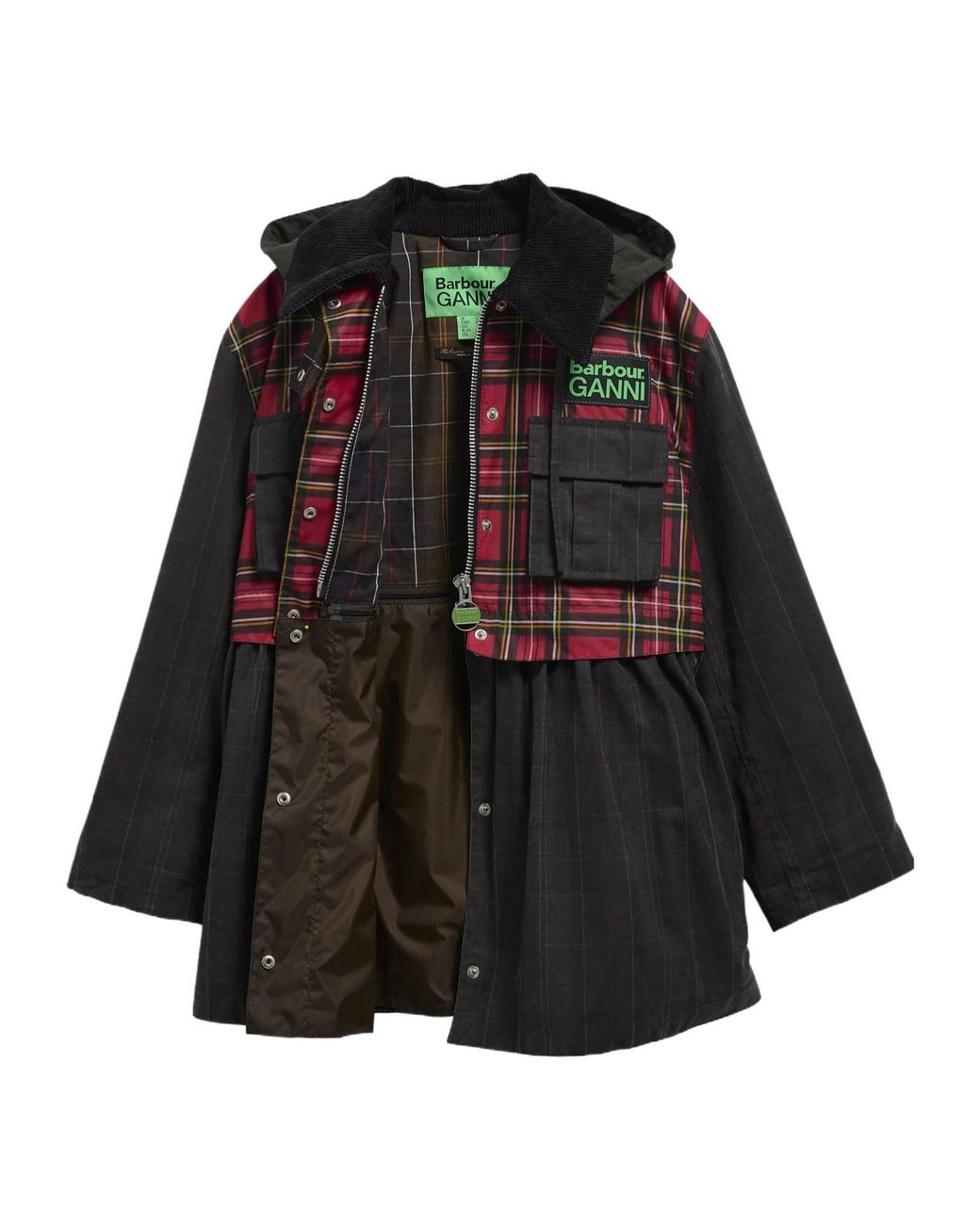 Barbour Black Peplum Tartan Hooded Jacket